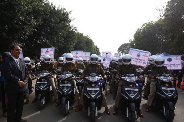 50 lady officers on their new Hero scooters