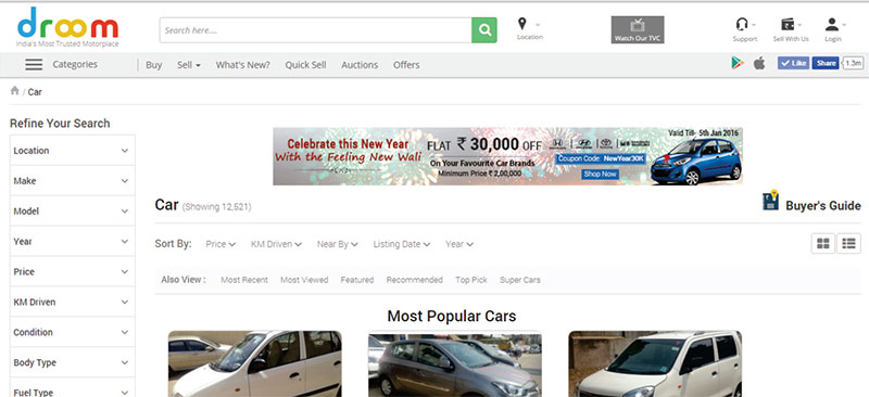 Car Display ads on search page